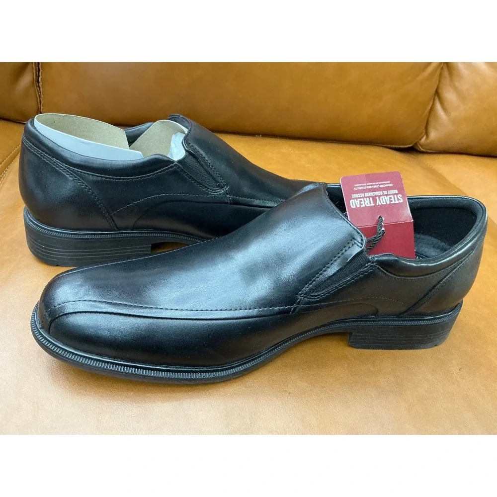 Clarks Steadwell‎ Step Loafers Mens 7 Black Excellent Leather Slip On Shoes